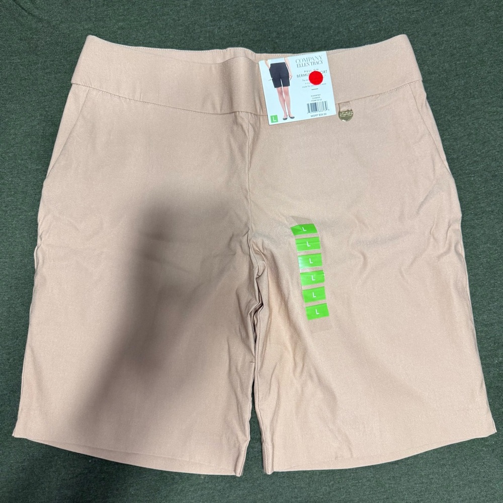 Ellen Tracy Pull-On Bermuda Shorts L – Stretch Dressy Comfort Waist